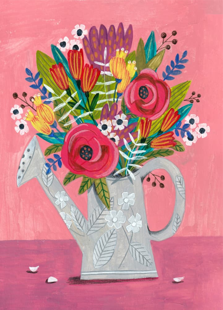 Watering Can with Flowers by Caroline Bonne Müller — canvas wall art