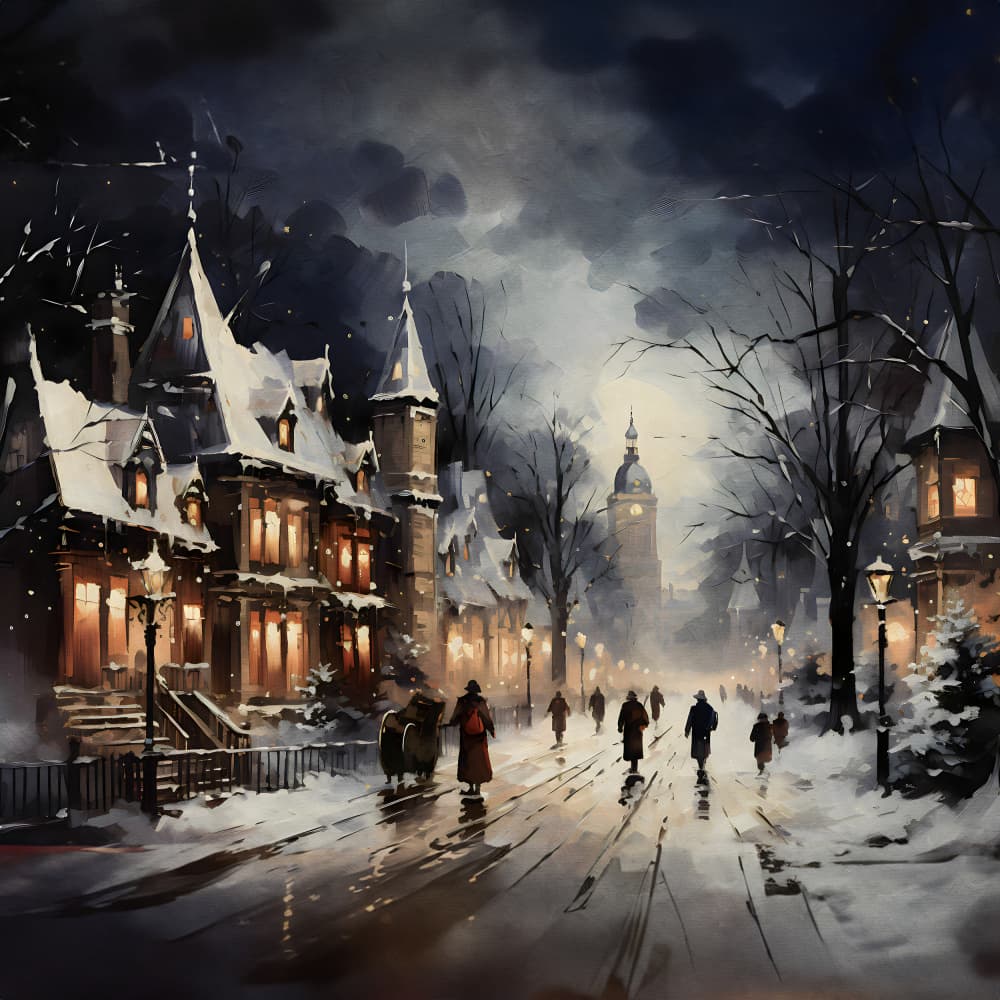 Winter's Glow Street by Emel Tunaboylu — canvas wall art