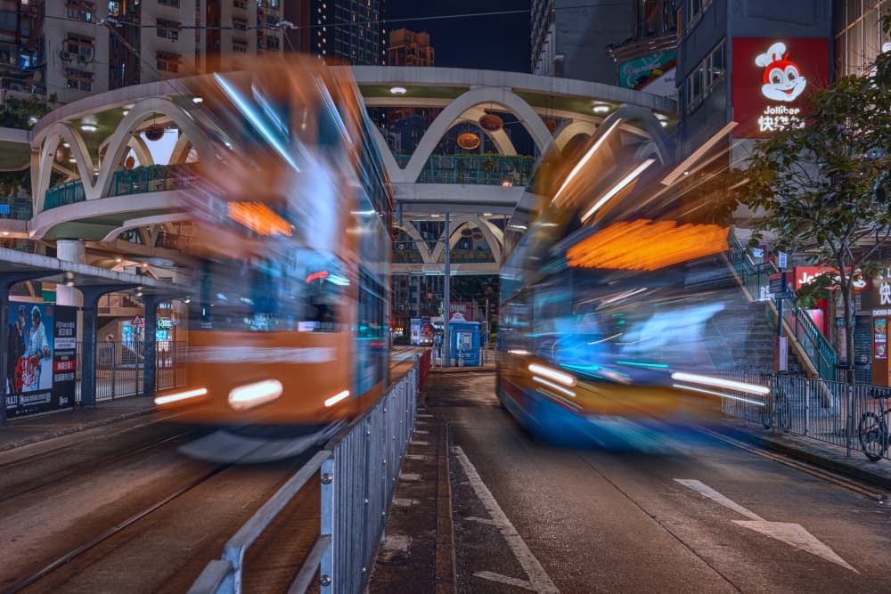 Hong Kong Night Trams by Tom Wang — canvas wall art