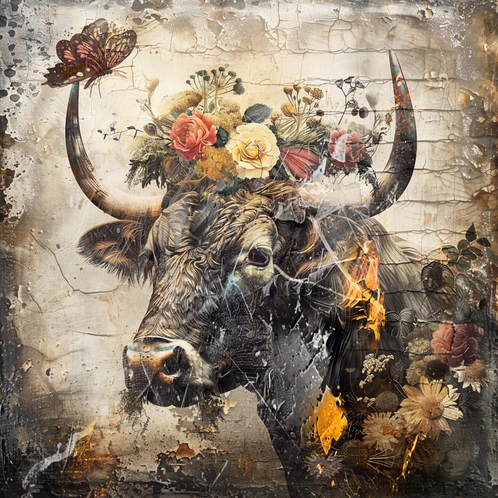 Cow Flower Crown by Rafal Kulik — canvas wall art