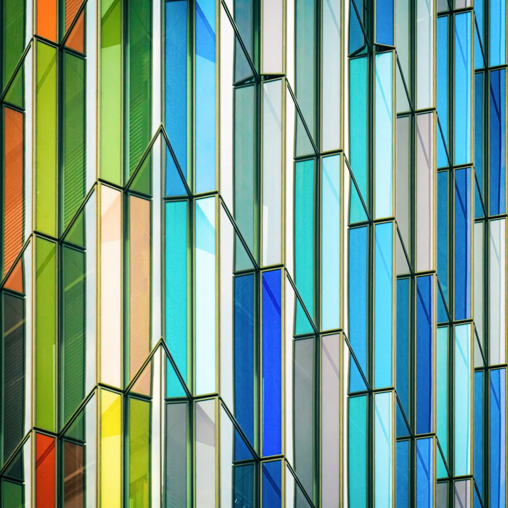 Colorful Geometric Facade by Luc Vangindertael (laGrange) — canvas wall art