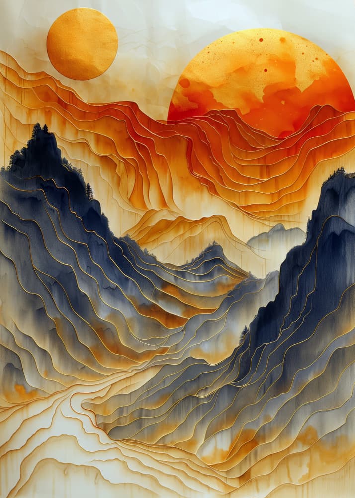 Layered Mountain Sunset by Justyna Jaszke — canvas wall art