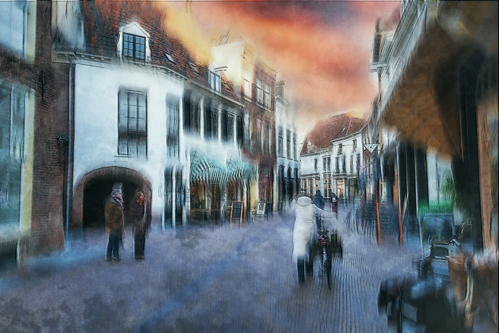 Dreamy Old Town Street by Jan van der Linden — canvas wall art