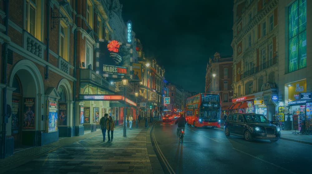 Vibrant London Night Street by Enrique Rodriguez de Mingo — canvas wall art