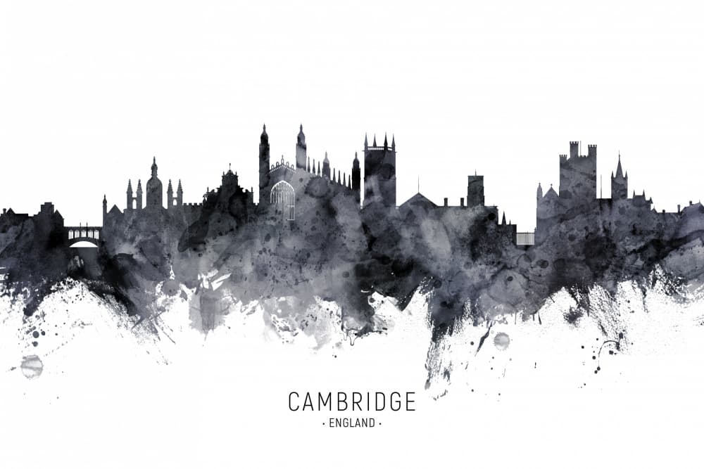 Cambridge Watercolor Skyline by Michael Tompsett — canvas wall art