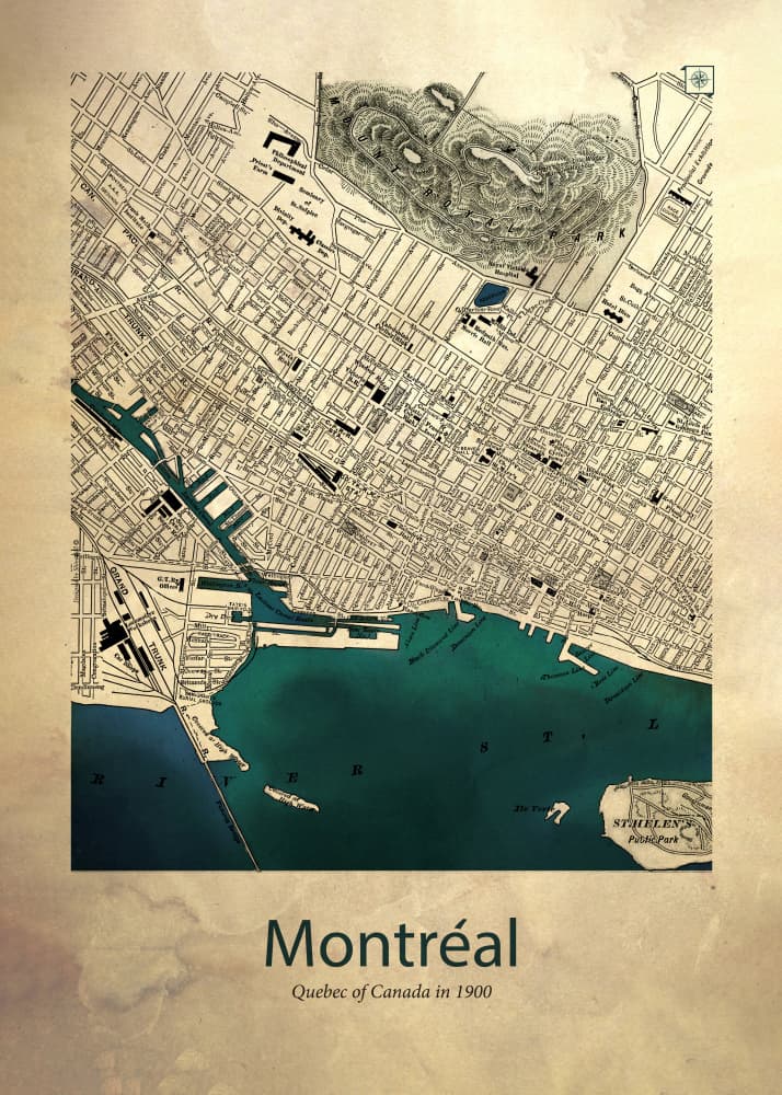 Vintage Montreal Map by Dion Gem — canvas wall art