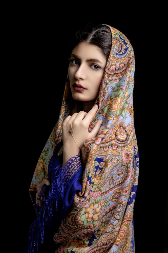 Elegant Woman Colorful Shawl by Saeed Zamani — canvas wall art