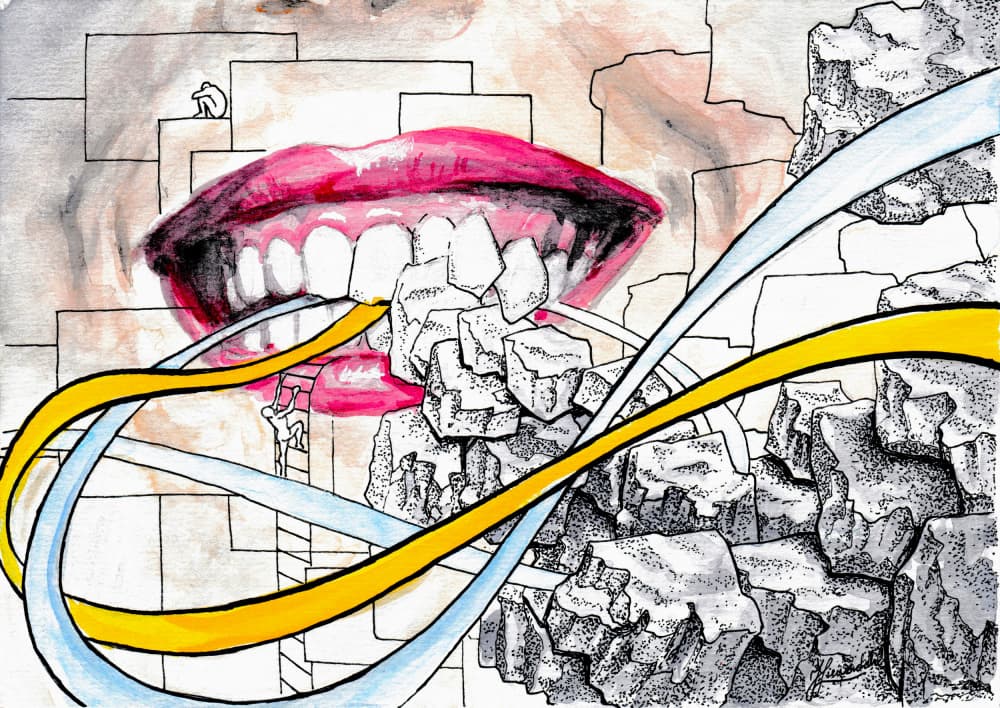 Teeth. Stones and Strings Watercolor Ink Painting. by Johan Liewendahl — canvas wall art