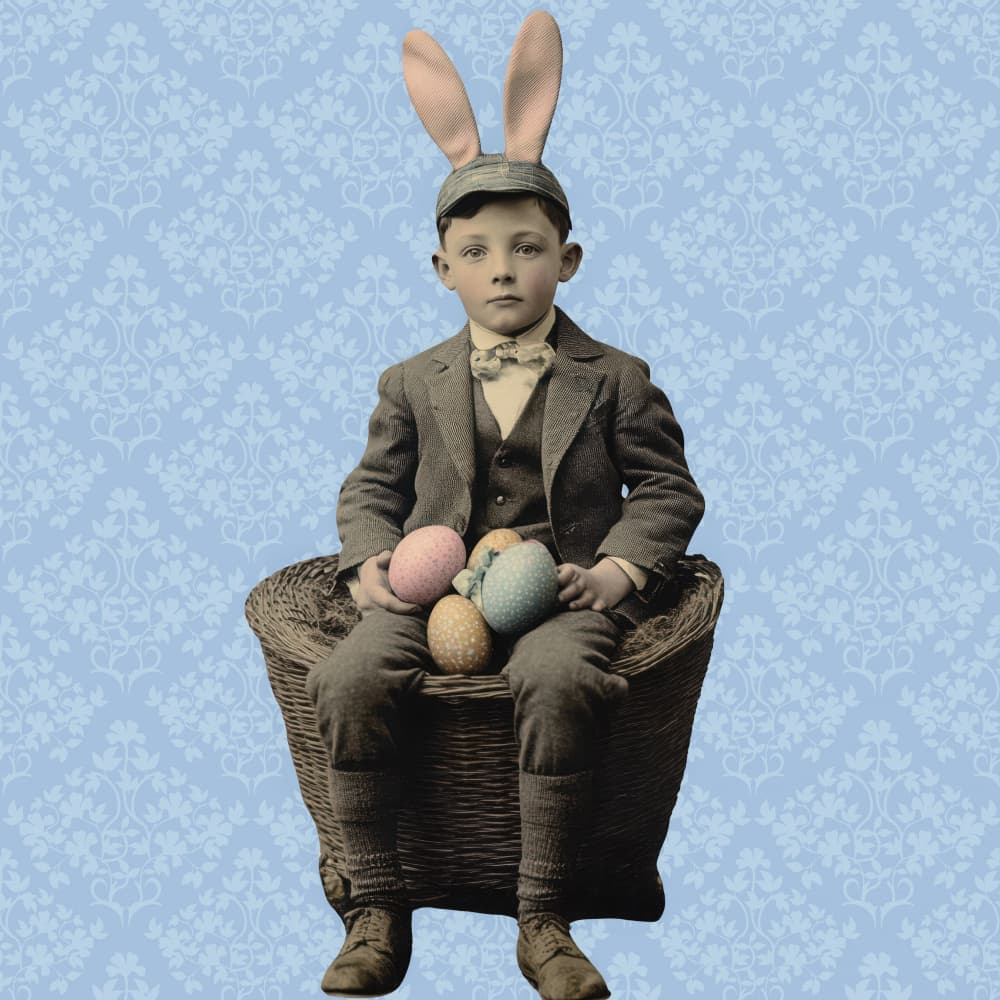 Vintage Easter Bunny Boy by Sue Skellern — canvas wall art