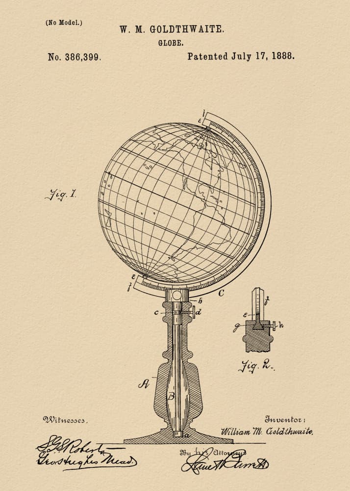 Vintage Globe Patent Drawing by Andreas Magnusson — canvas wall art