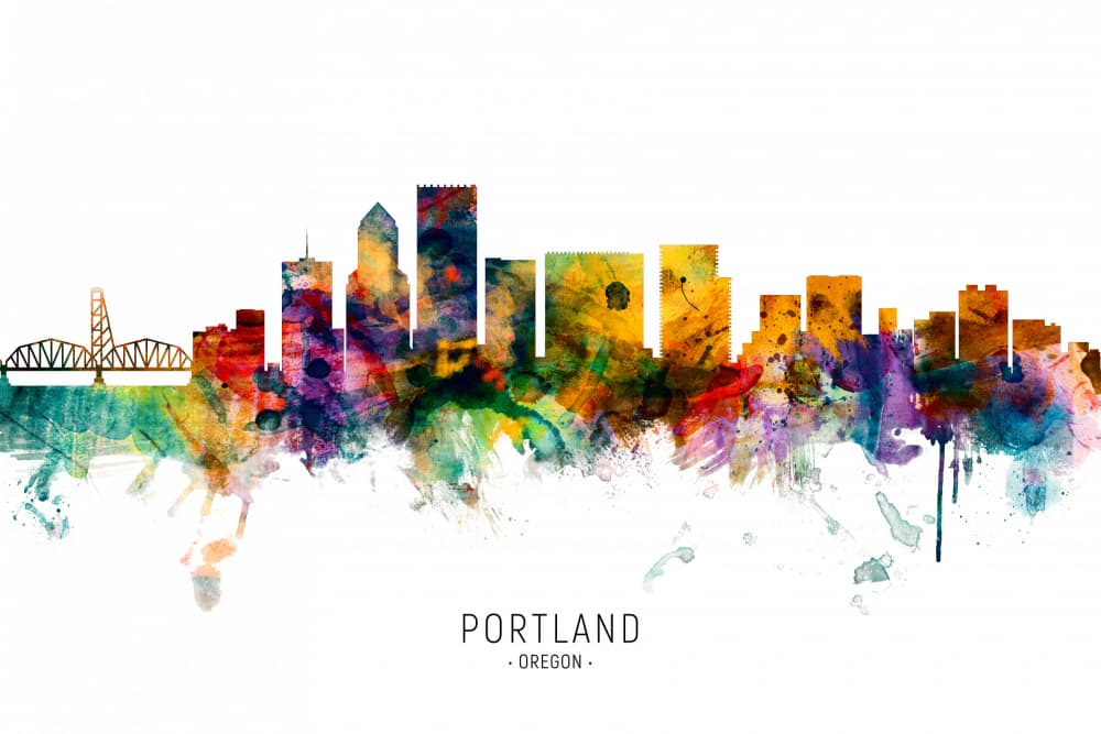 Vibrant Portland Cityscape by Michael Tompsett — canvas wall art