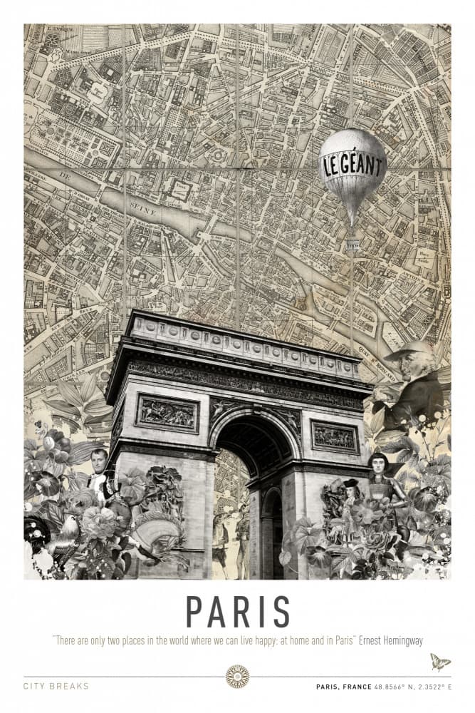 Paris Travel Map by Simon Goggin — canvas wall art