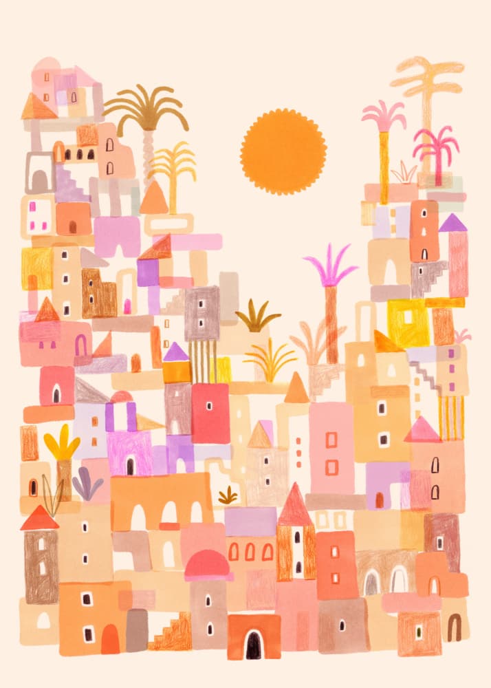Stacked Colorful Desert Town by Ilka Meszely — canvas wall art