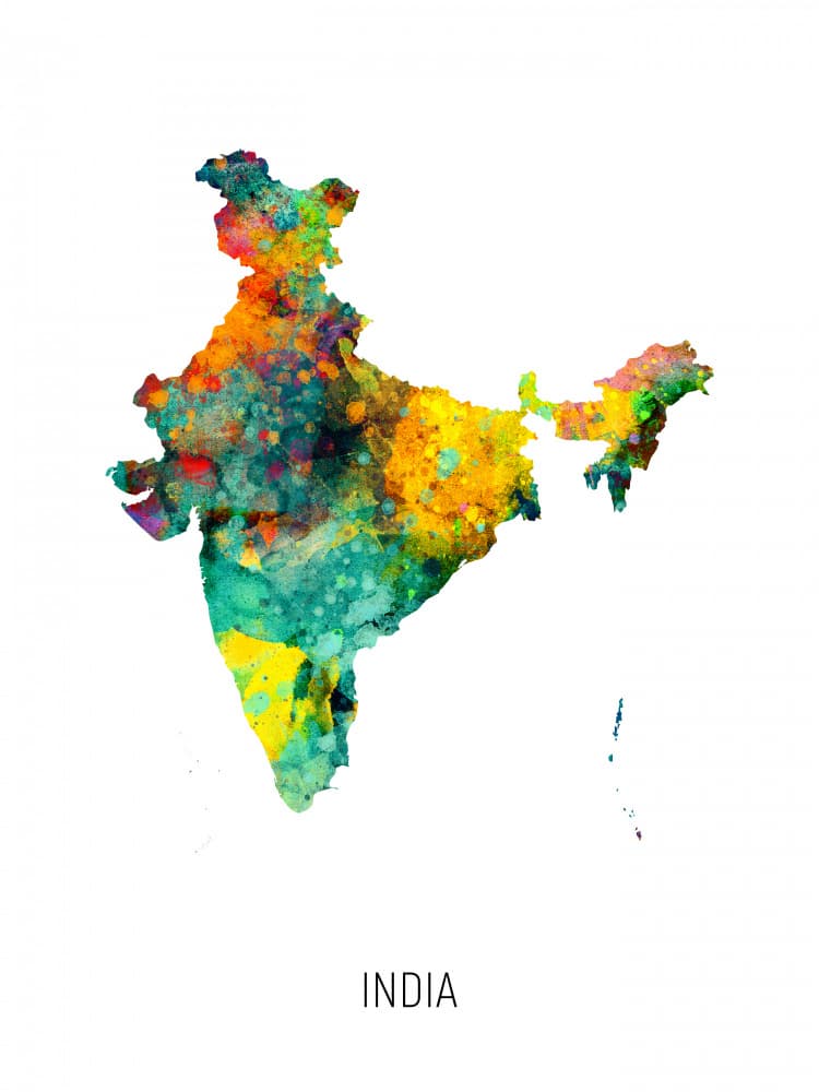Vibrant India Map by Michael Tompsett — canvas wall art