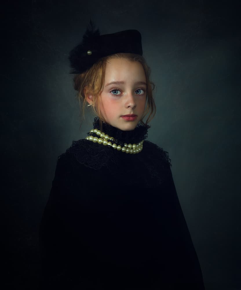 Elegant Girl with Pearls by Svetlana Melik-Nubarova — canvas wall art