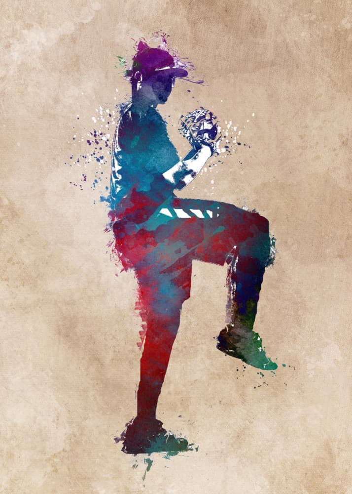 Baseball Pitcher Watercolor by Justyna Jaszke — canvas wall art
