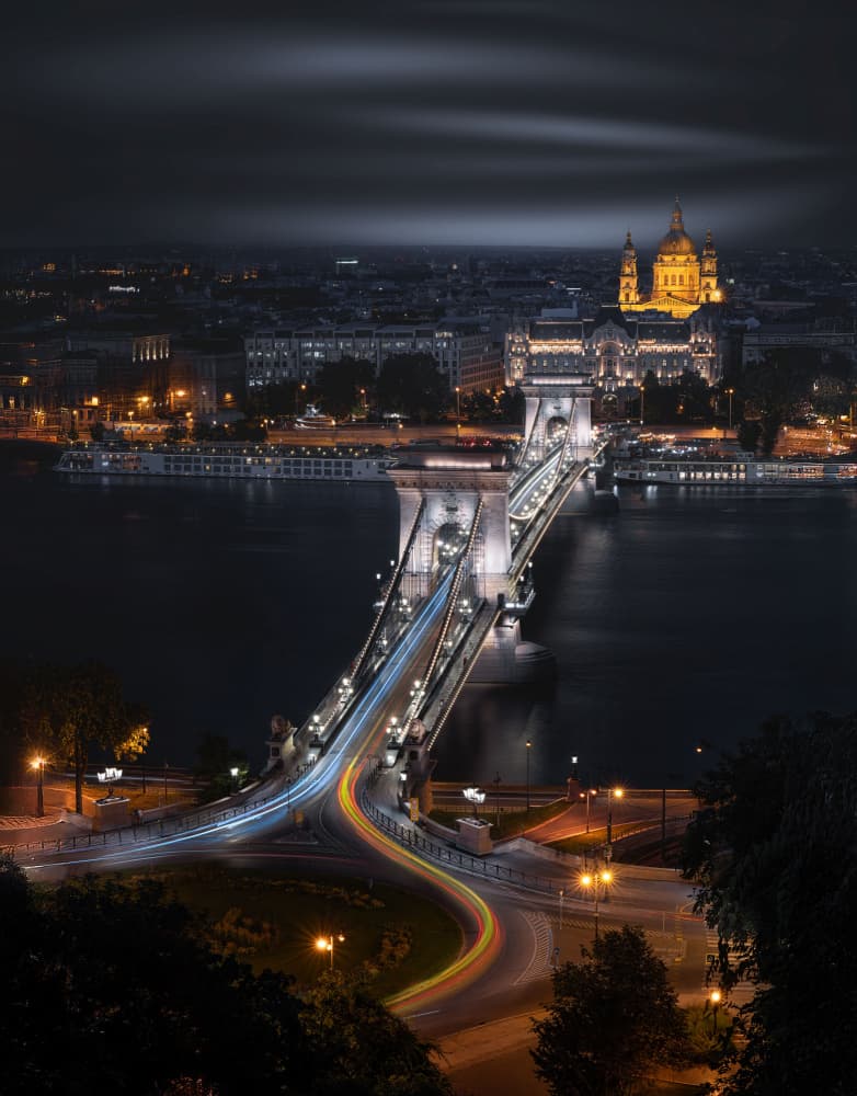 Chain Bridge Night Lights by Larry Deng APA — canvas wall art