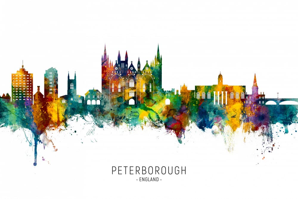 Vibrant Peterborough Skyline by Michael Tompsett — canvas wall art