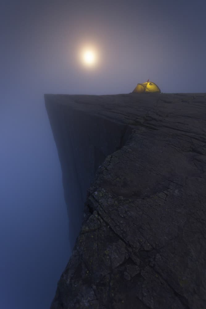 Moonlit Cliff Camping by Karol Nienartowicz — canvas wall art