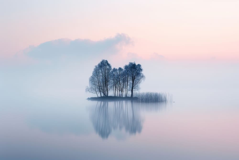 Misty Island Reflection by Hosam.Karara — canvas wall art