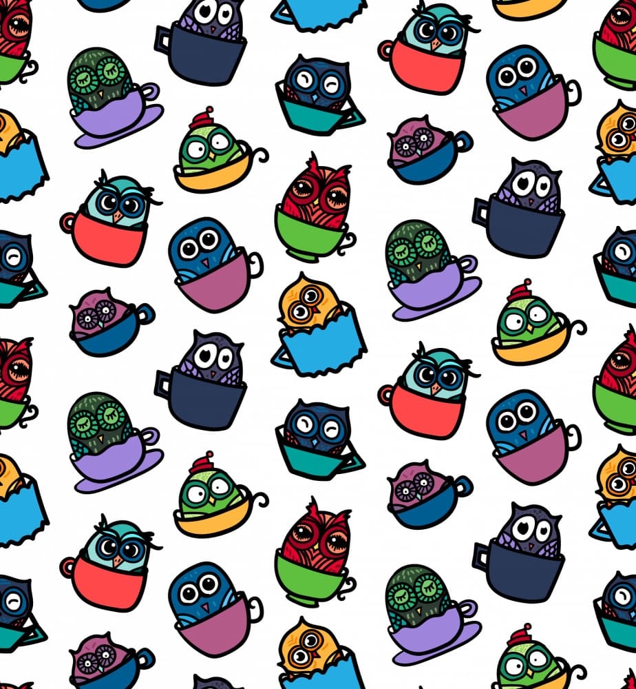 Whimsical Teacup Owls by Marika Barsrsind — canvas wall art