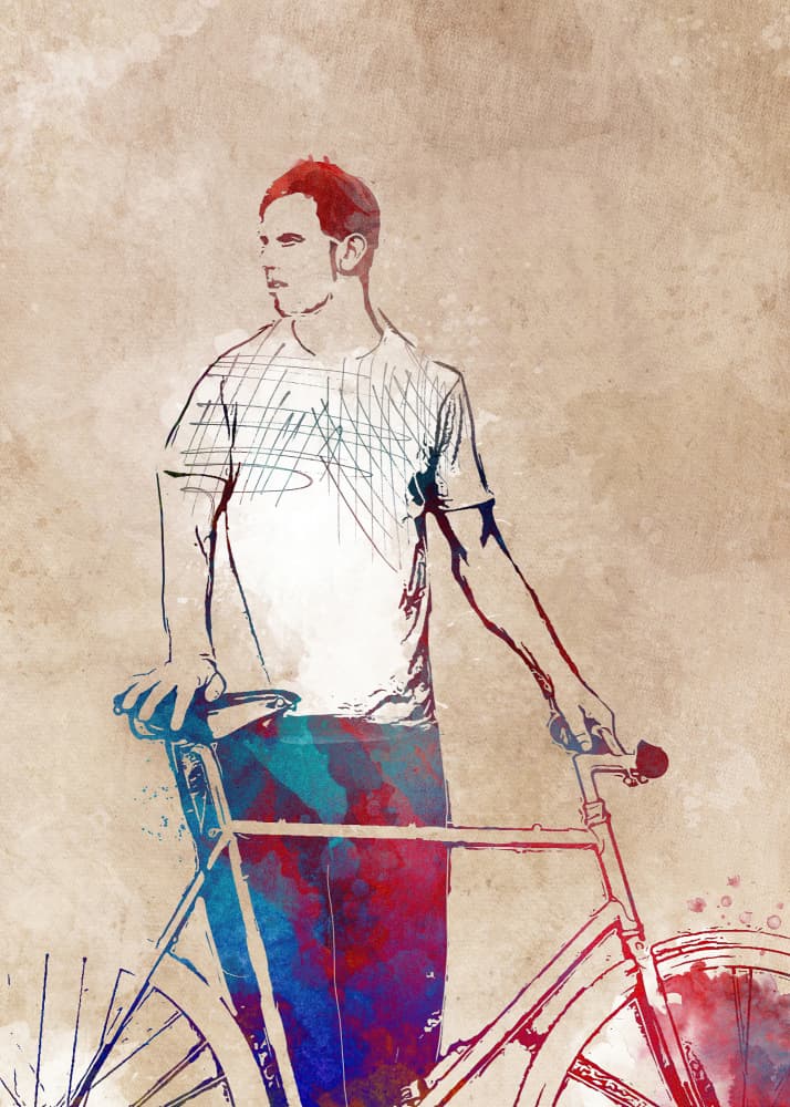 Urban Cyclist Watercolor by Justyna Jaszke — canvas wall art