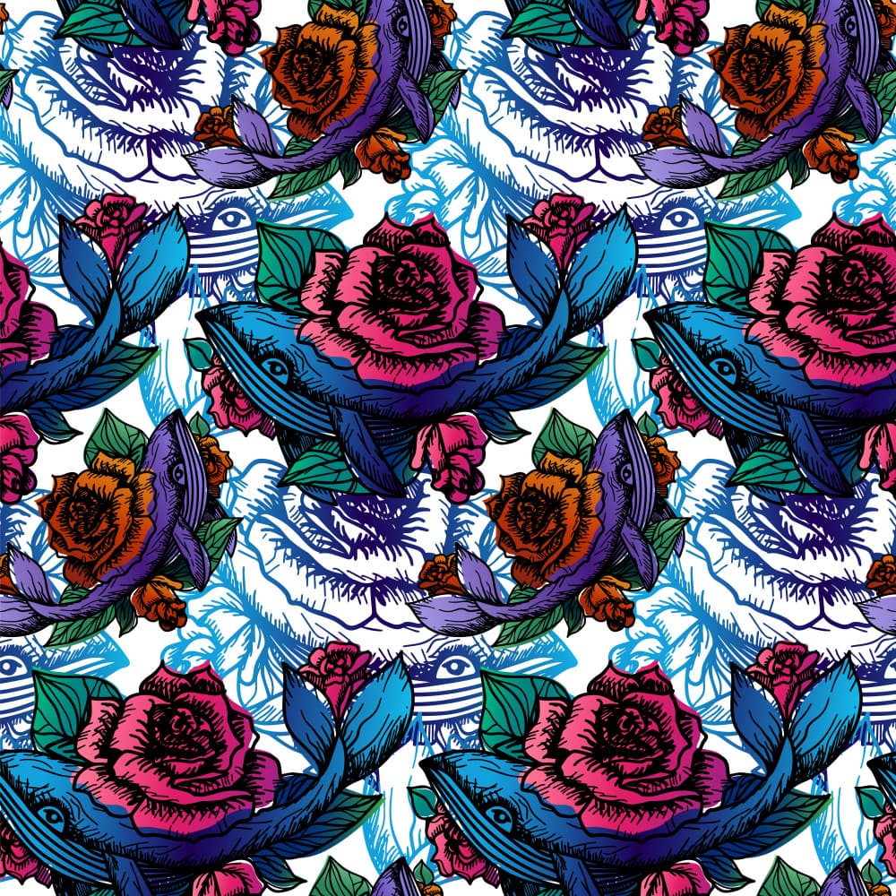 Mystical Floral Whales by Marika Barsrsind — canvas wall art