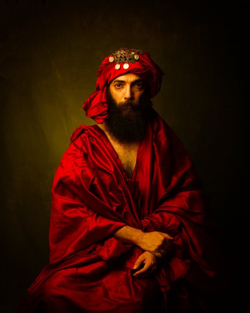 Regal Red Turban Portrait by Mehdi Mokhtari — canvas wall art