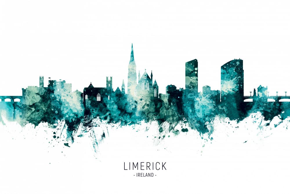 Limerick Watercolor Skyline by Michael Tompsett — canvas wall art