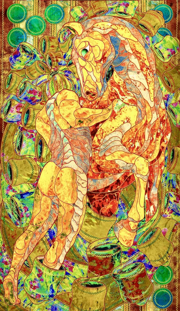 Mosaic Horse Embrace by Kostyantin Malginov — canvas wall art