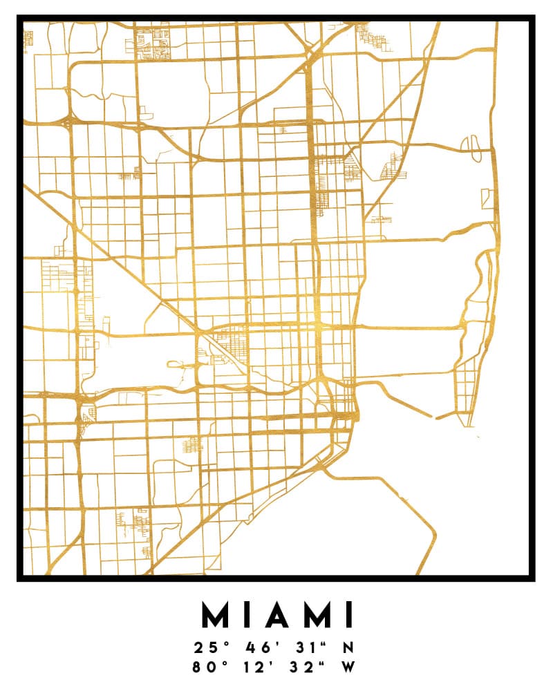 Miami Gold City Map by Emiliano Deificus — canvas wall art