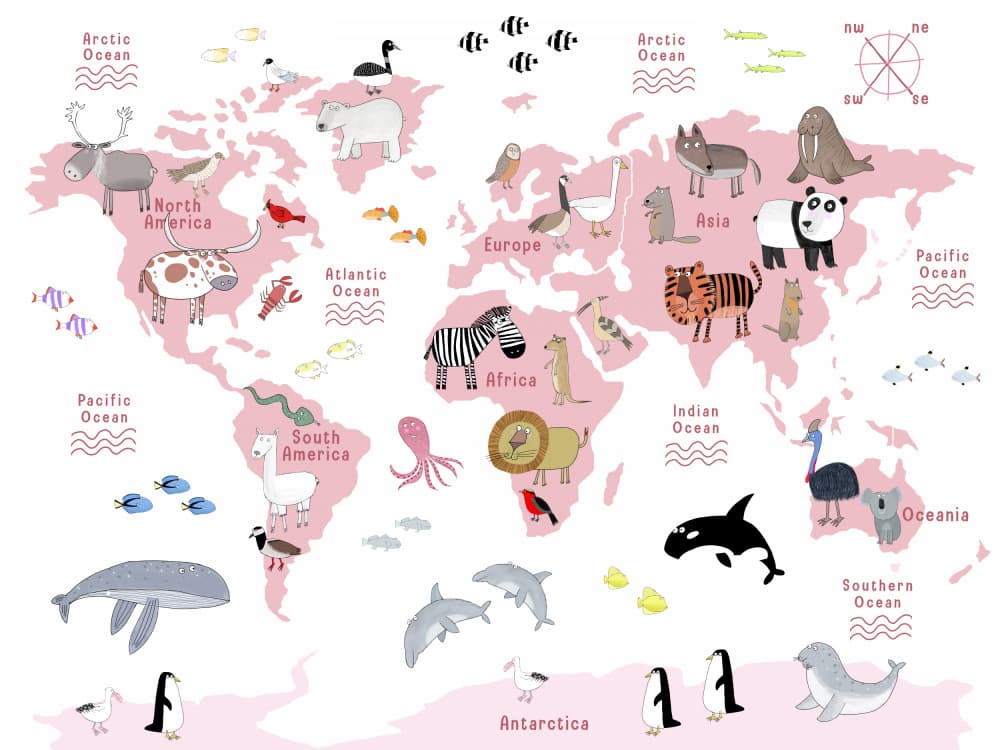 Animals of the World Map by Carla Daly — canvas wall art