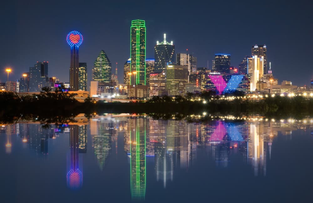 Vibrant Dallas Night Skyline by Sophia Li — canvas wall art