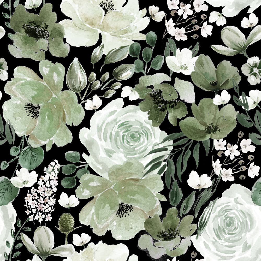 Floral Chaos Watercolor Pattern Dark Green by Anis Illustration — canvas wall art