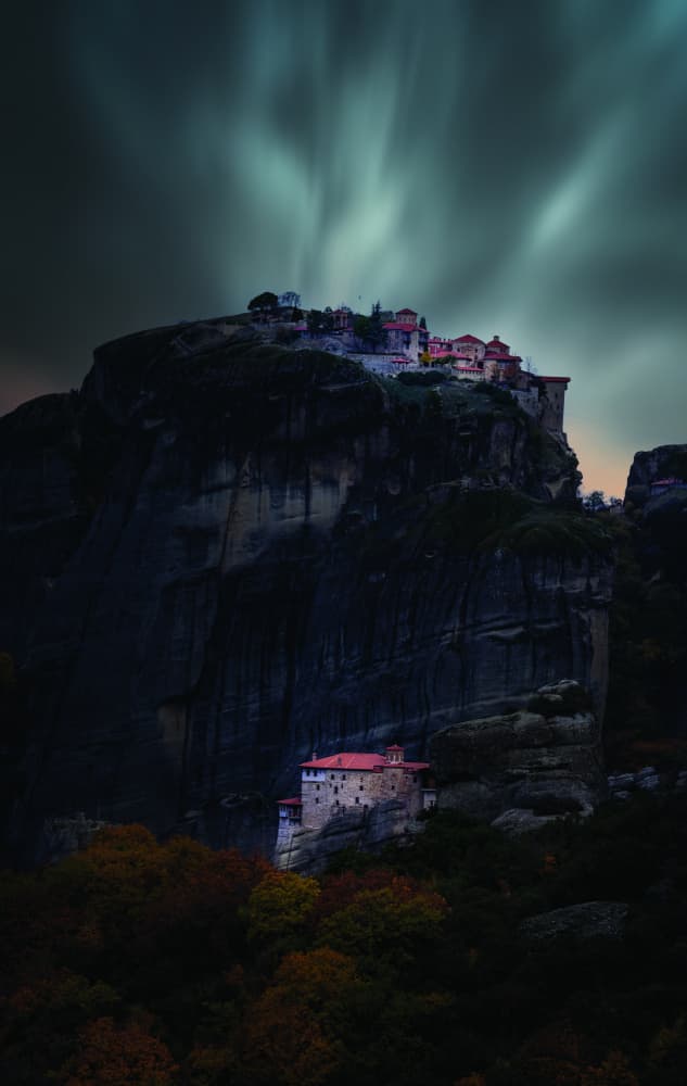 Meteora Monasteries Twilight by John-Mei Zhong — canvas wall art