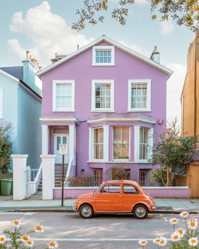 Charming Purple House Car by Gabor Estefan — canvas wall art