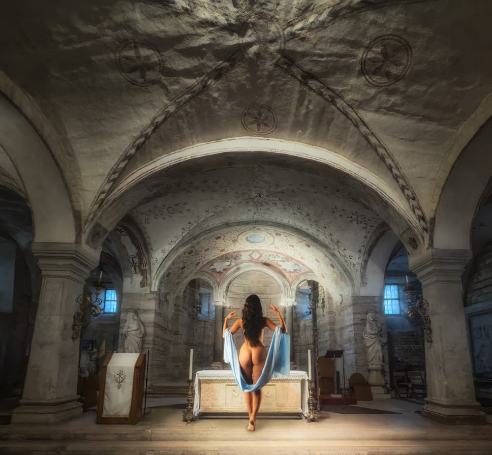 Figure in Sacred Crypt by Colin Dixon — canvas wall art