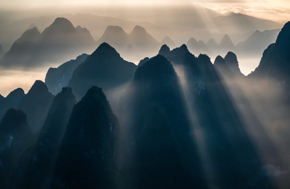 Misty Mountain Rays by Ye Naing Wynn — canvas wall art