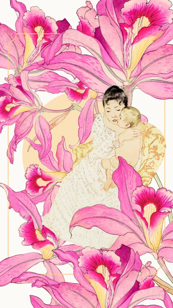 Maternal Love Pink Orchids by Marja van den Hurk — canvas wall art