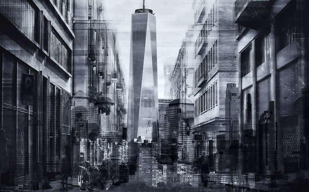 Monochrome Cityscape Layers by Anita Underwood Photography — canvas wall art