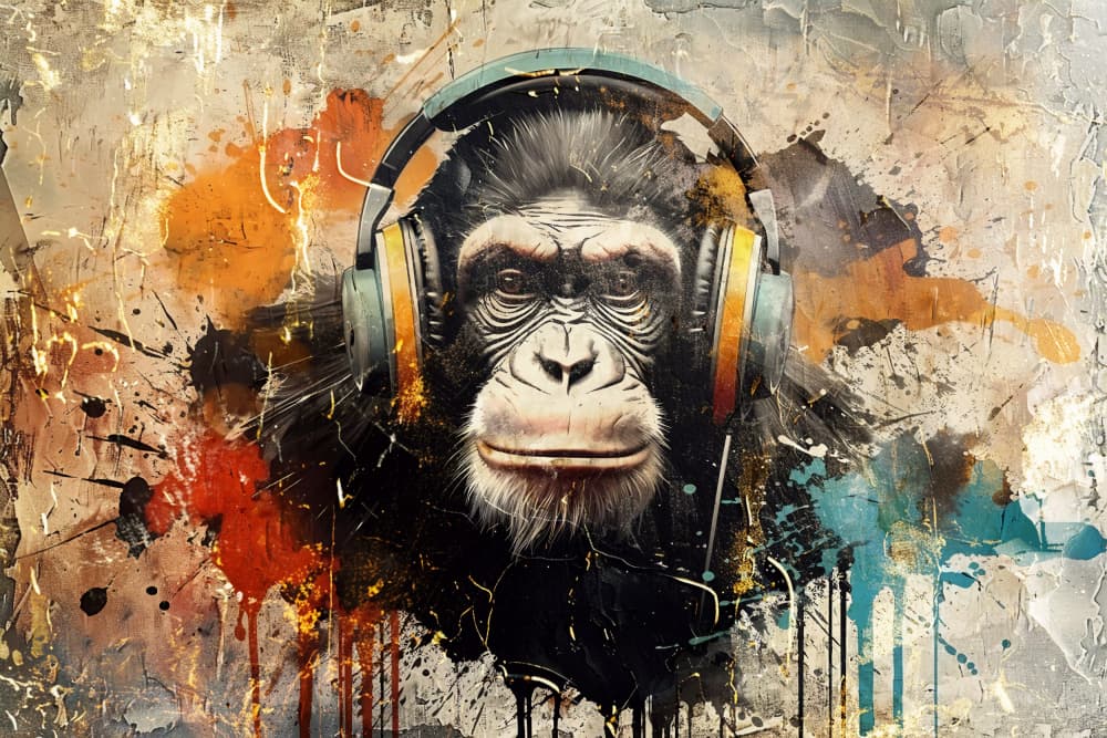 Urban Chimp Headphones by Rafal Kulik — canvas wall art