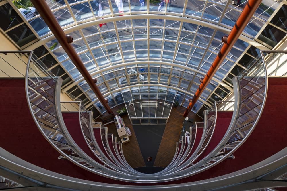 Glass Roof Spiral Staircase by Rawisyah Aditya — canvas wall art