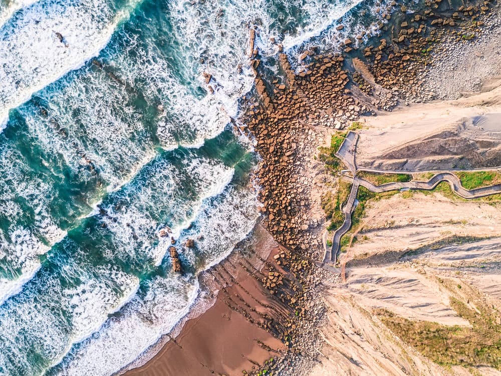 Aerial Coastal Path Waves by Antonio Carrillo Lopez — canvas wall art