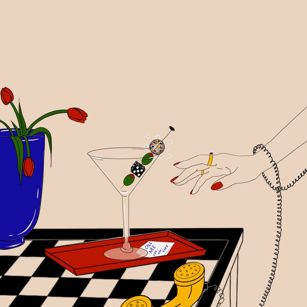 Retro Martini Call by Juliana Kokolari — canvas wall art