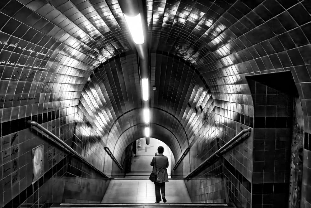 Lone Figure Subway Tunnel by Michel Groleau — canvas wall art