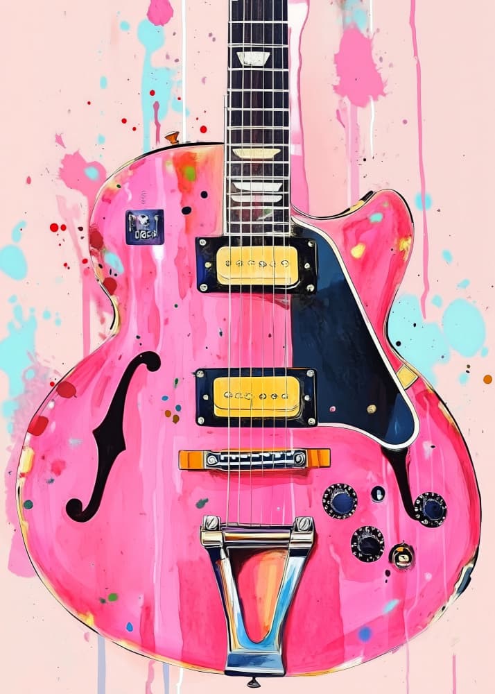 Vibrant Pink Electric Guitar by Justyna Jaszke — canvas wall art