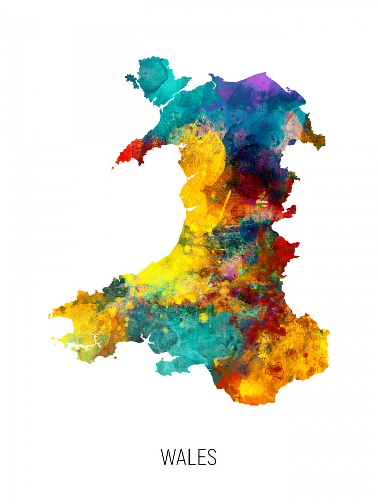 Colorful Wales Map by Michael Tompsett — canvas wall art
