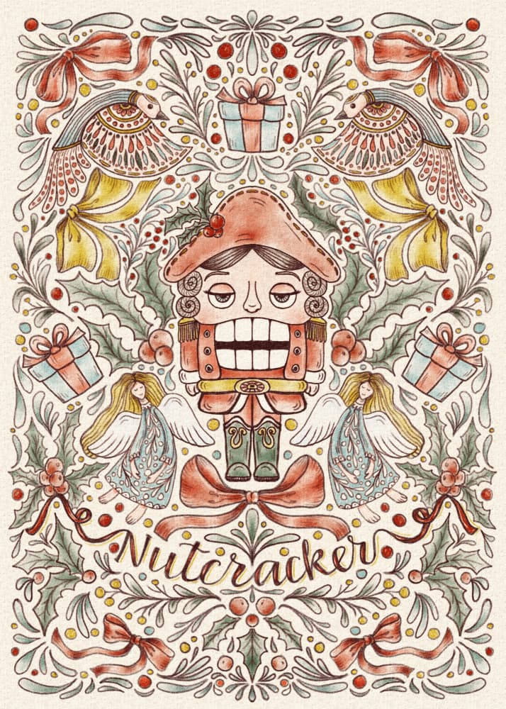 Whimsical Nutcracker Christmas by Olena Kovalova — canvas wall art