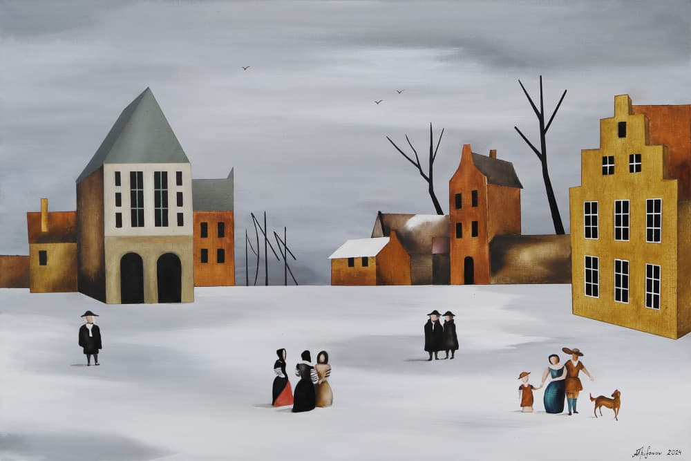 Winter Village Gathering by Alexander Trifonov — canvas wall art