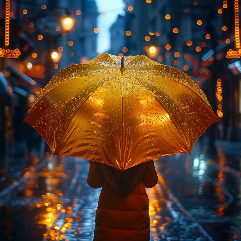 Golden Umbrella Rainy Night by DDiArte — canvas wall art